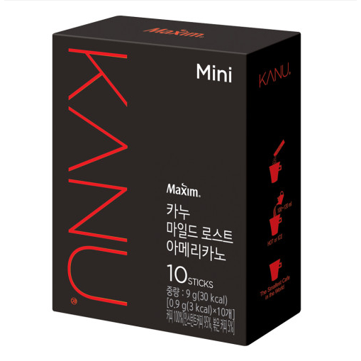 MAXIM Kanu Mini Americano Dark Roast ผงกาแฟคุณภาพสูงสกัดสไตล์เอสเปรสโซ / Mild Roast / ไม่มีคาเฟอีน 9g * 10 แท่ง / K-FOOD