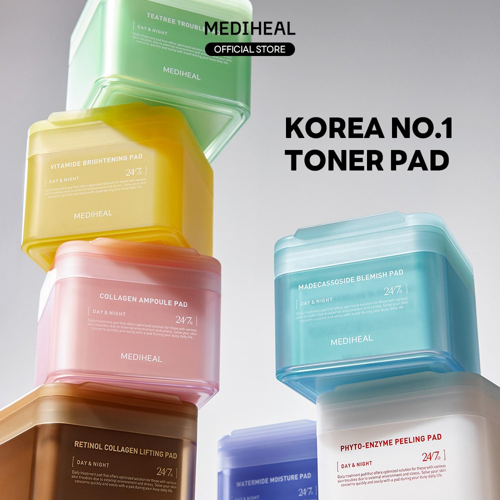 ซื้อ [BEST] MEDIHEAL OFFICIAL Toner Pad by Concern-Teatree Acne, Madecassoside Blemish, Phyto Peeling, Watermide Moisturizing, Vitamide Brightening, Collagen Firming, Retinol Lifting