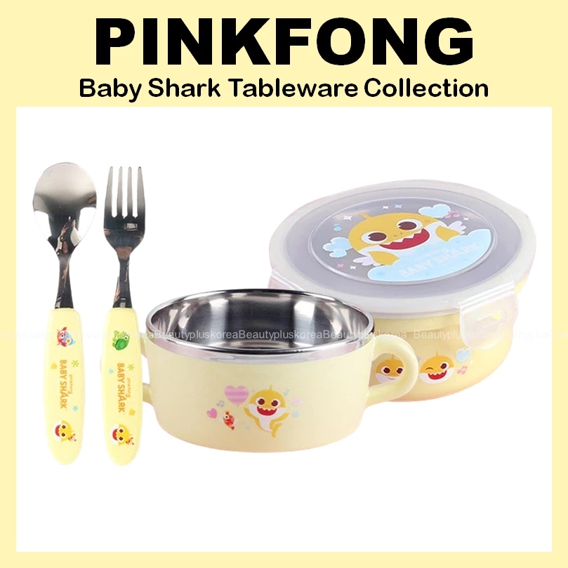 [PINKFONG] Baby Shark Stainless Steel Tableware Collection (ชุดช้อนและส้อม / ชามสองหูกันลื่น / ภาชนะหลายตัว)