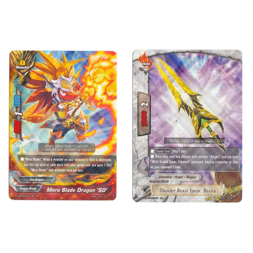 English Buddyfight Mera Blade Dragon "SD" D-BT04/0011EN /Thunder Beast Spear, Bestia D-BT04/0012EN R