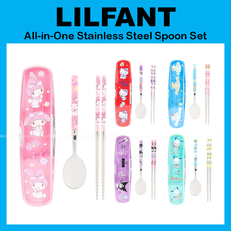 [LILFANT] ชุดช้อน 3p สเตนเลส All-in-One (มายเมโลดี้ / ซินนามอนโรล / คุโรมิ / คิตตี้ / โปชาโค)
