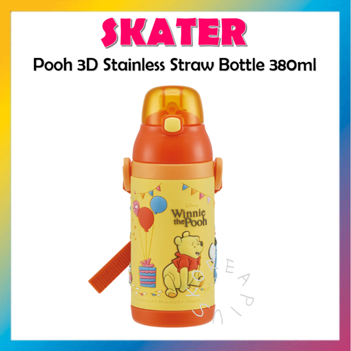 [SKATER] Winne The Pooh 3D One-Touch Kids Stainless Straw Bottle 380ml SSPV4