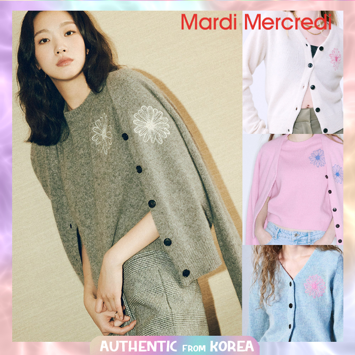 Mardi MERCREDI สําหรับผู้หญิง RACCOON BLENDED CARDIGAN V NECK 4 สี