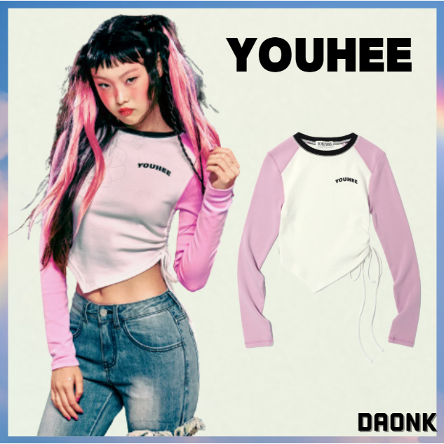 [ YOUHEE ] UNBALANCE STRING DETAILED LONG SLEEVE PINK korea แท้ 100%