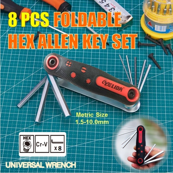 ALLEN KEY FOLDABLE ชุด 8 ชิ้น HEX METRIC/ L SHAPED WRENCH