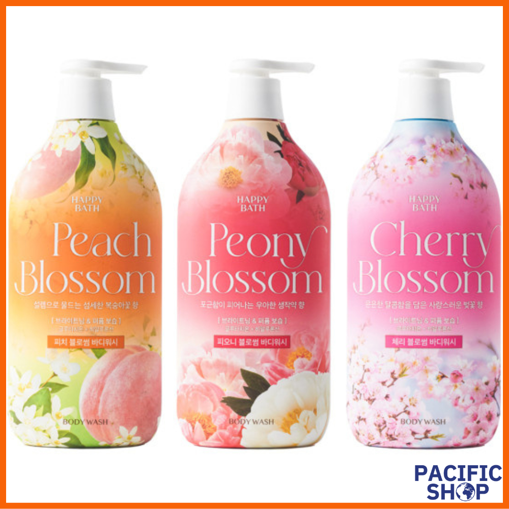 [Happy Bath] Peach Blossom Perfume Body Wash 900g (พีช, พีโอนี, ดอกซากุระ)