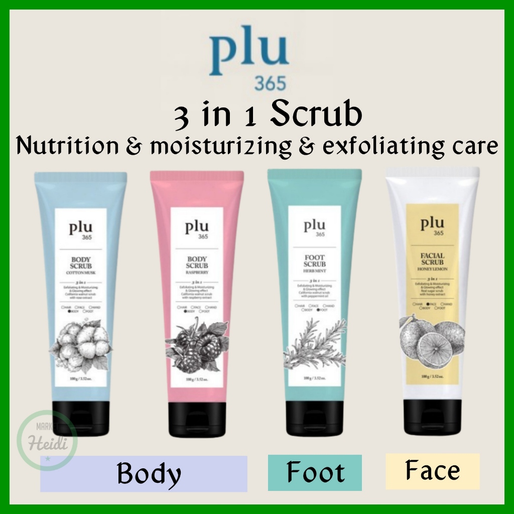เกาหลี 🇰🇷 plu 3 in 1 Body scrub 100g / สครับหน้า / ขัดเท้า