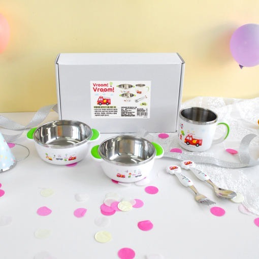 [ผลิตในเกาหลี] Vroom Vroom ชุดอาหารสแตนเลส 5 ชิ้นสําหรับเด็กเด็ก