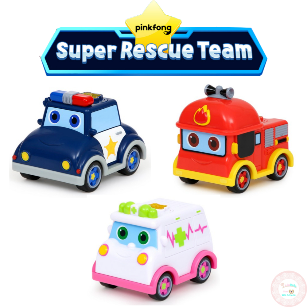 Pinkfong รถของเล่น Super Rescue ทีมรถของเล่นเด็กรถ Melody Ready Roger Forrest รถตํารวจรถดับเพลิงรถพยาบาลยานพาหนะฉุกเฉิน