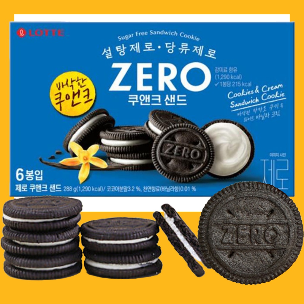 Lotte ZERO Cookies & Cream Sandwich Cookie 268g / Lotte ZERO Sandwich Cookie / No Sugar Dess / Choco