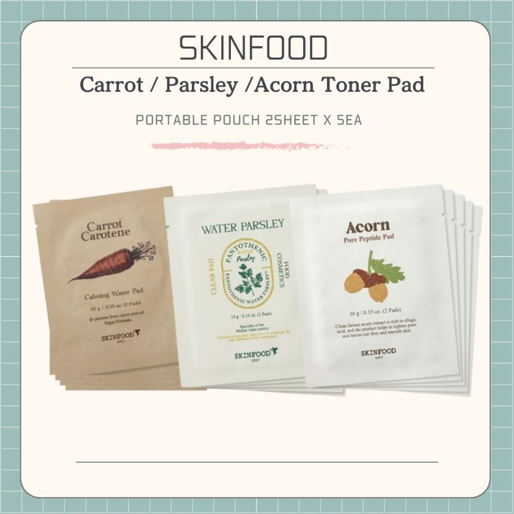 ❤ [Skinfood] Carrot / Parsley / Acorn Clear Toner Pad (2 แผ่น x 5ea/กระเป๋าพกพา)