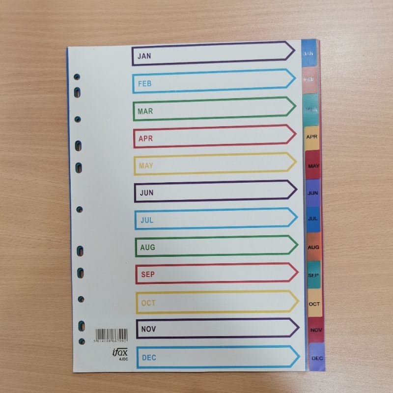 ตัวแบ่งดัชนีพลาสติก A4 1-20, Jan-Dec