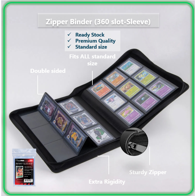 Pokemon Zip File Binder: 9-Pocket Trading Card โฟลเดอร์อัลบั้ม Toploader/ Sleeve/ One Piece/ Penny S