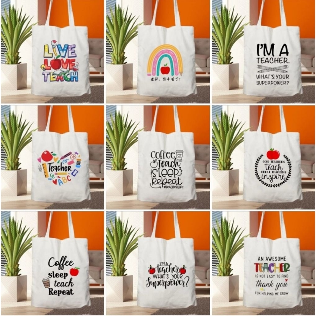 Teachers Day Tote Bag Recycle Bag กระเป๋าสะพายสีเขียว