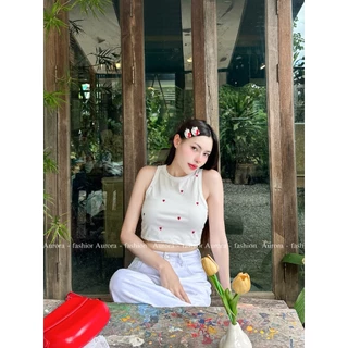 Aurora 🛒พร้อมส่ง🚚 (รูปถ่ายจากงานจริง)เสื้อสายเดี่ยวไหมพรม คล้องคอ สไตล์เกาหลีแบบแซ่บมาก ผ้านิ่มใส่สบาย