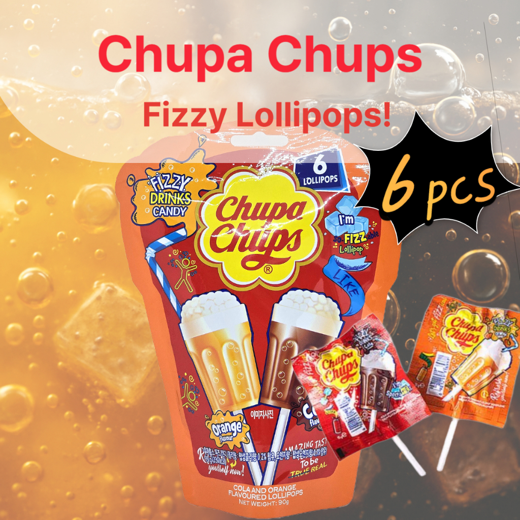Chupa Chups Fizzy Drink Lollipops Cola & Orange Flavour 6 ชิ้น