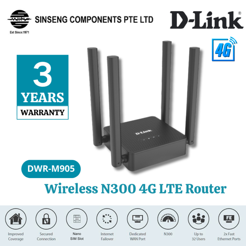 D-Link Wireless N300 4G LTE เราเตอร์ซิมการ์ด | Share 4G Connection สูงสุด 32 อุปกรณ์ (MODEL:DWR-M905