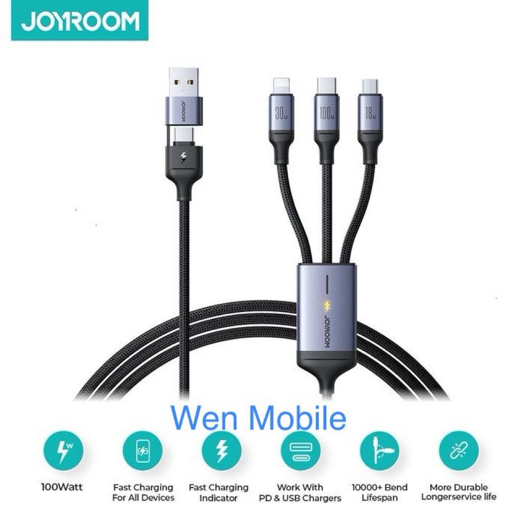 [ผู้ขายในพื้นที่ SG] Joyroom S-A21 100W 6-in-1 สายชาร์จเร็ว Usb-A+C to L+C+Micro 5ft 1.5m สีดํา
