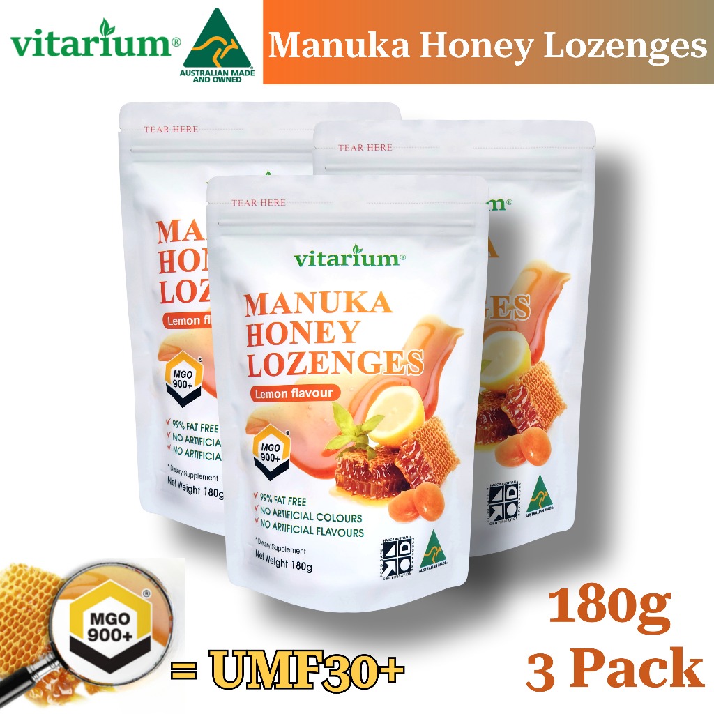 Vitarium Manuka Honey Lozenges Lemon Honey Flavour Sore Throat Candy 180g 3 แพ็ค