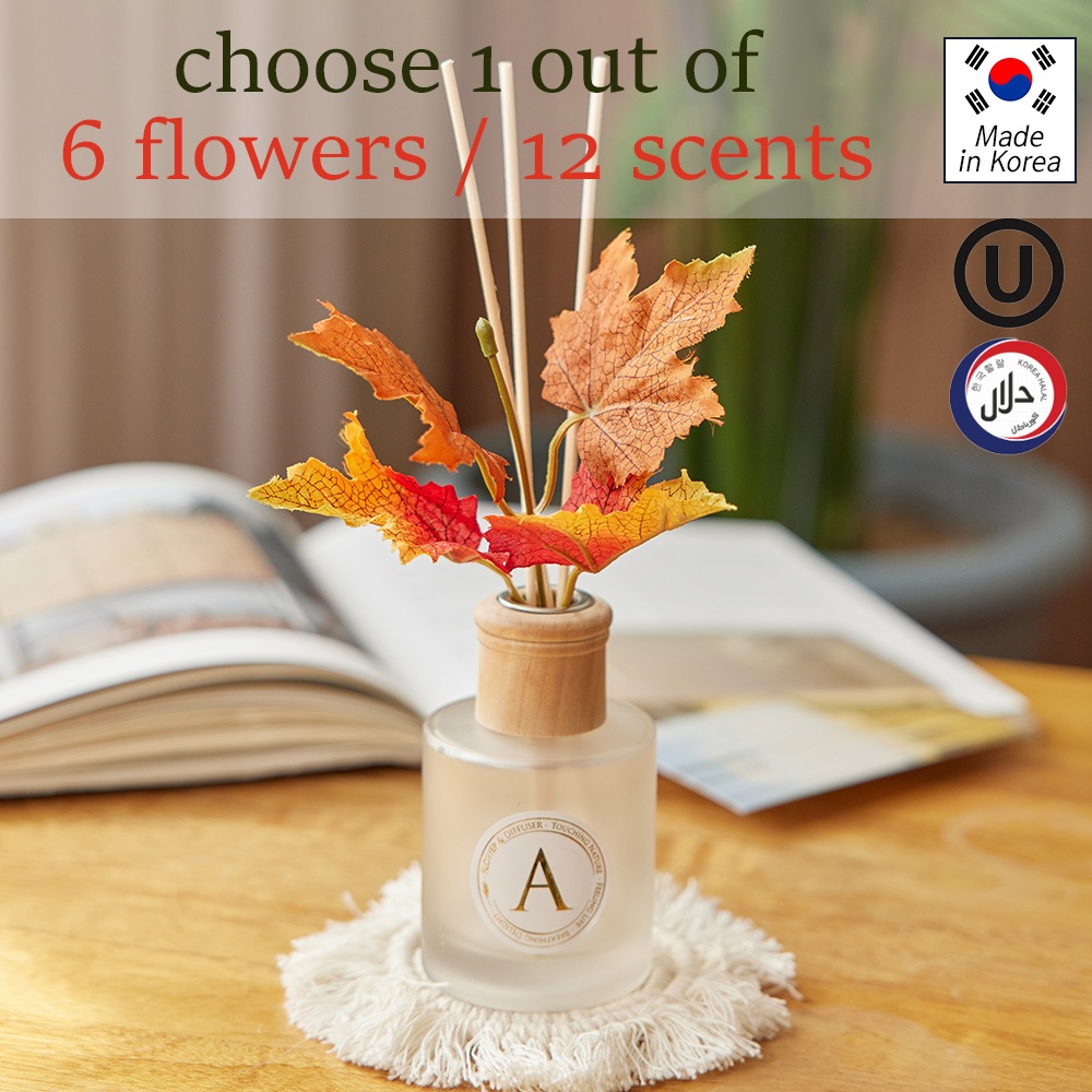 Aspasia "มีความสามารถในฤดูใบไม้ร่วง" Flower Reed Diffuser 100ml + ชุดที่รองแก้ว macrame / เลือกกิ่งเ