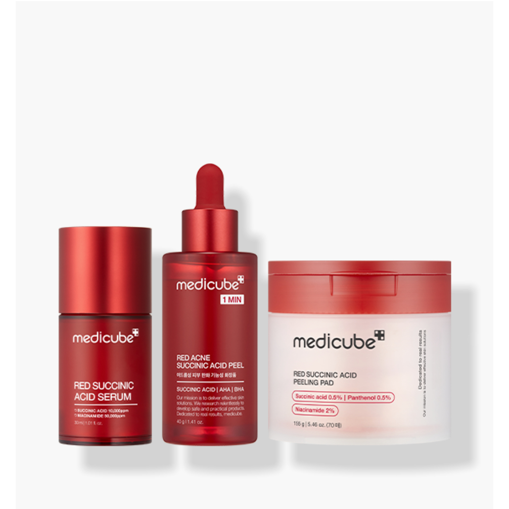 [Medicube Official] Red Succinic Blemish & Peeling Care 3 ขั้นตอน Set – Trace Serum + Peeling Pad + 