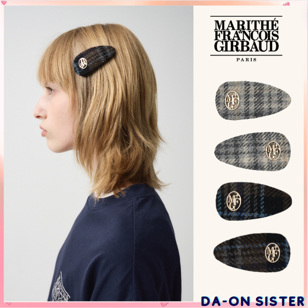 [ Marithé ] CIRCLE LOGO CHECK HAIR PIN 2PACK 2COLOR KOREA แท้ 100%