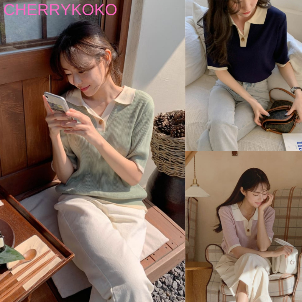 [CHERRYKOKO] เสื้อถักบล็อกสีเปิด_4color / สินค้า KR แท้ 100% / จัดส่งรวดเร็วจาก KR!
