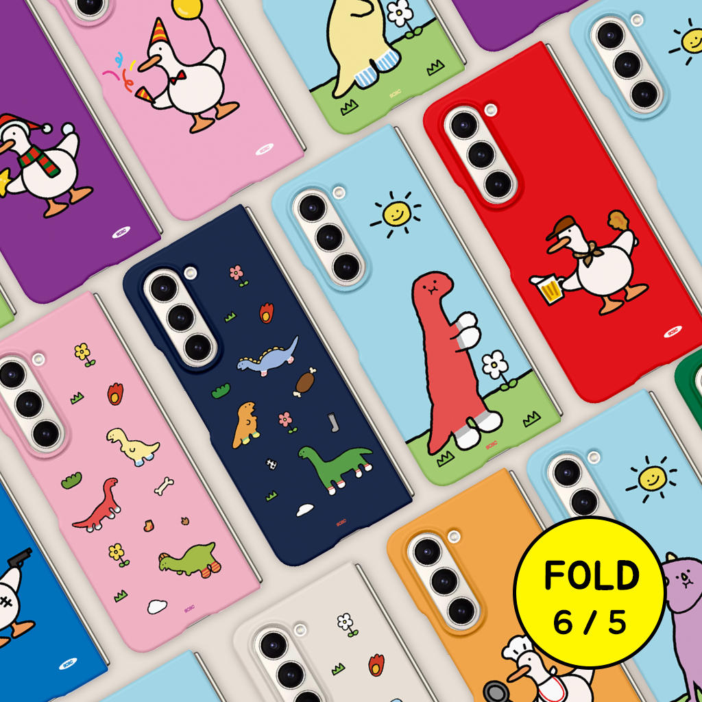 เกาหลี Z พับ 6 / 5 เคสโทรศัพท์ ไดโนเสาร์เป็ด Hard Matte Slim ป้องกันการออกแบบน่ารักคู่ Galaxy Samsung Coquad