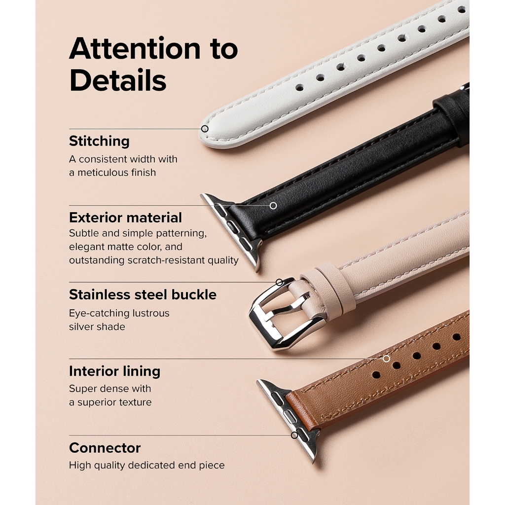 Ringke Leather One Padded Slim สําหรับ Apple Watch Series สายนาฬิกาสมาร์ทวอทช์ที่สวยงามและมีสไตล์ ราคา ถูกที่สุด ดีลบีเคเค แกลเลอรีภาพที่ 6