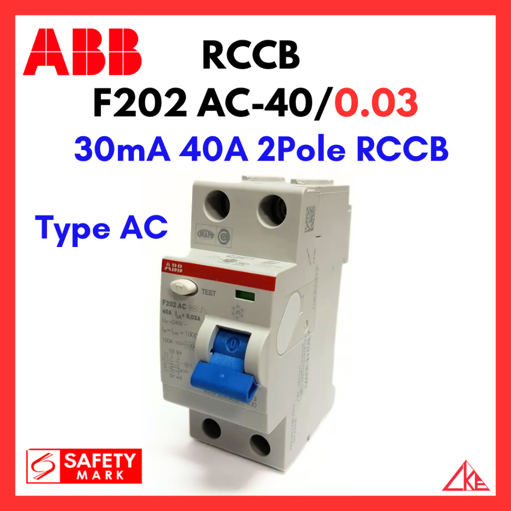 ABB RCCB F202 AC-40/0.03 30mA 40A 2Pole ELCB