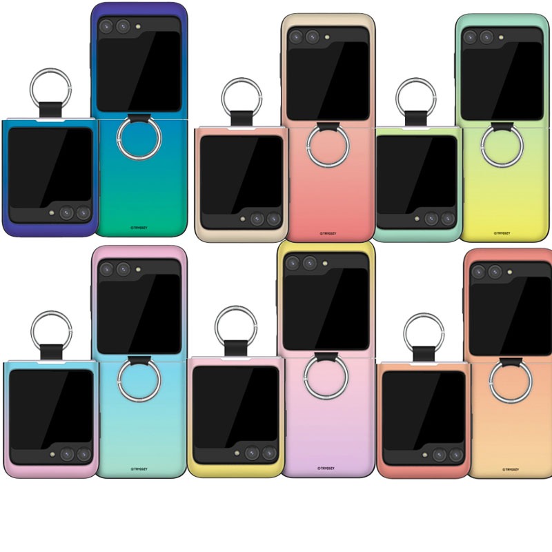 เกาหลี Galaxy {Z FLIP6/Z FLIP5/4/3}Case แหวนนิ้ว การ์ด เคสกันชนประตู ไล่ระดับแข็ง