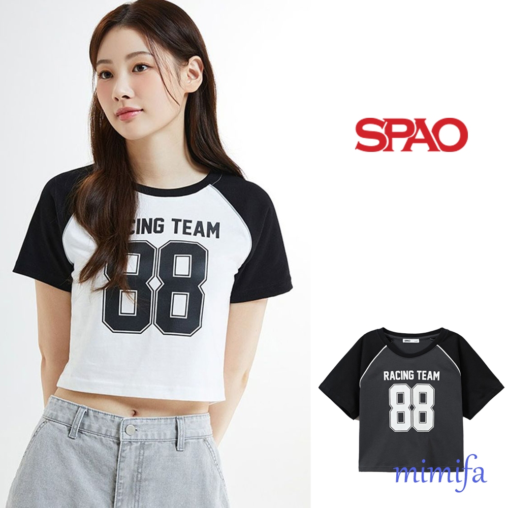 Spao (ATHLETIC) RACING TEAM Raglan เสื้อยืดครอป
