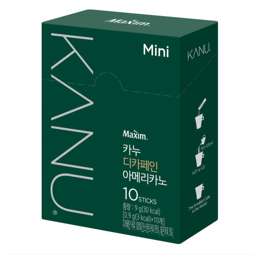 MAXIM Kanu Mini Americano Dark Roast ผงกาแฟคุณภาพสูงสกัดสไตล์เอสเปรสโซ / Mild Roast / ไม่มีคาเฟอีน 9g * 10 แท่ง / K-FOOD