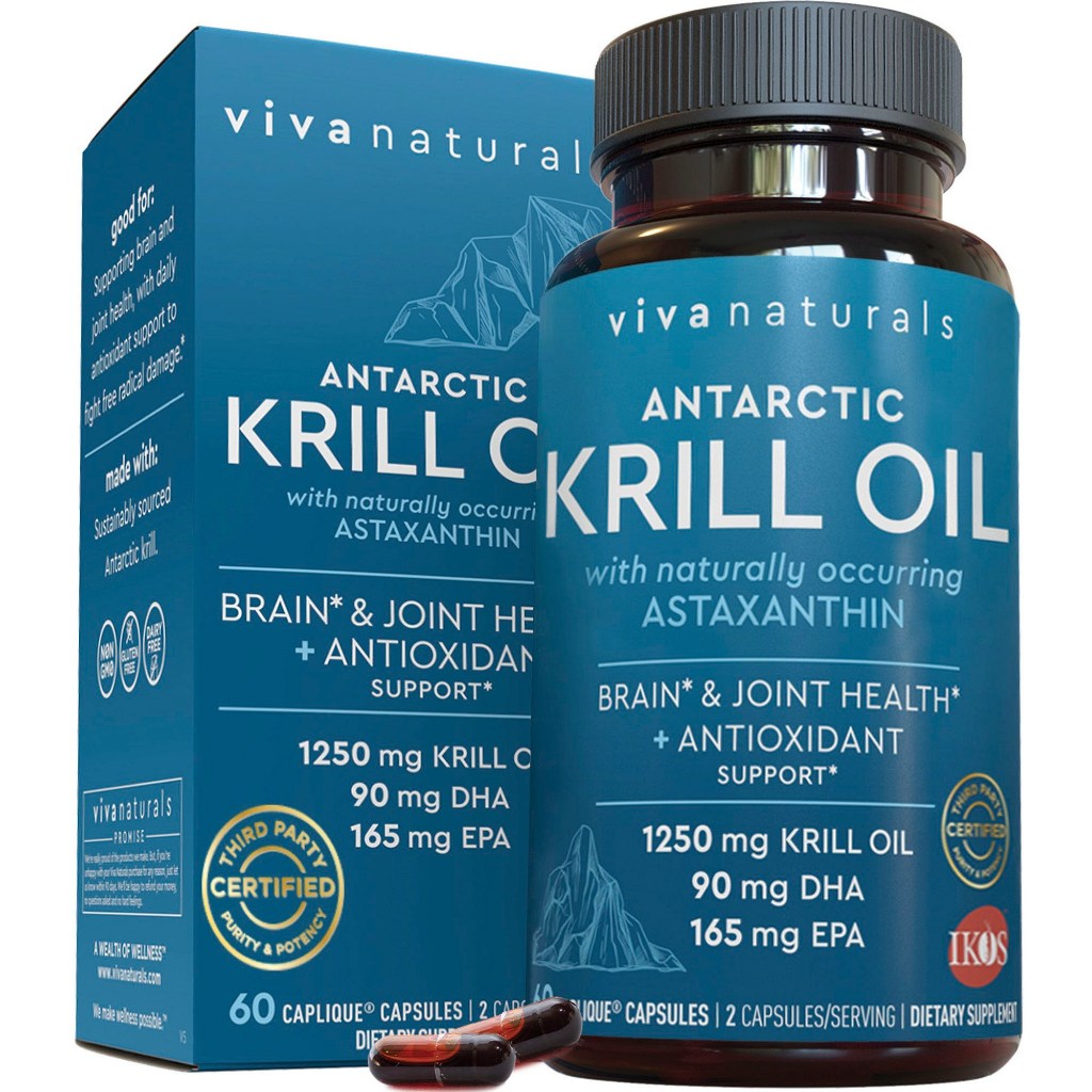 [ผลิตในสหรัฐอเมริกา] Viva Naturals Antarctic Krill Oil 1250mg Capsules, 60 Count