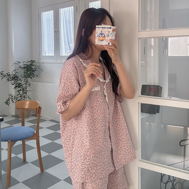 ชุดนอน Happyday Julie Flower Frill Summer Short-Sleeved Pajama Set 2 สี
