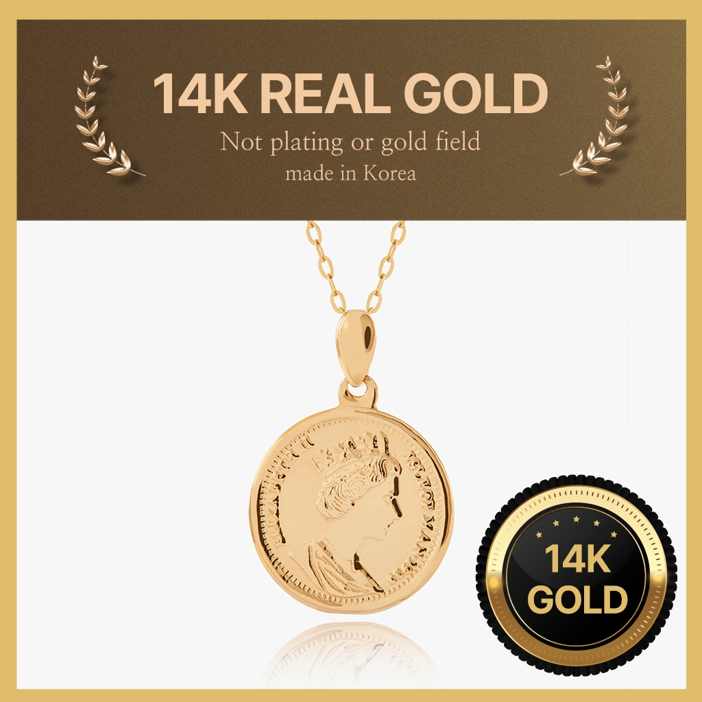[Helene Jewelry] สร้อยคอทองคําเหรียญเอลิซาเบธทองคําแท้ 14K