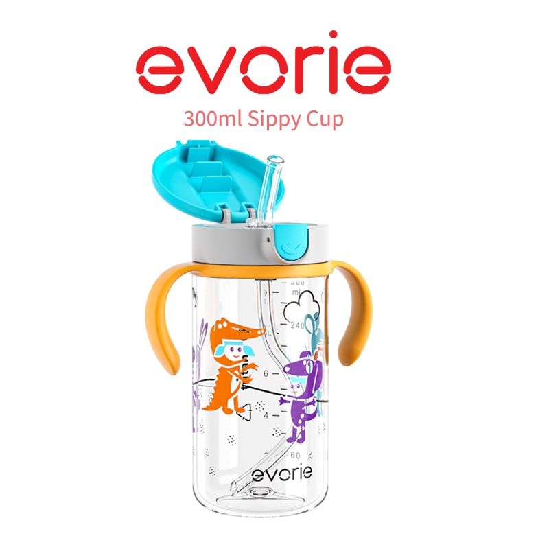 Evorie Tritan Sippy Straw Cup ขวดน้ําสําหรับเด็กวัยหัดเดินสําหรับเด็ก 1-4 ปี 300mL จินตนาการ ไม่เข้า