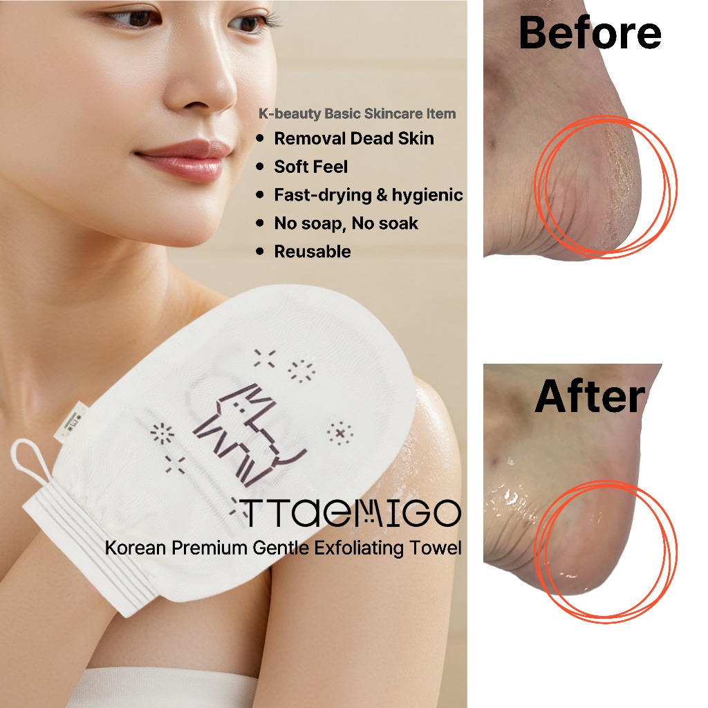 Ttaemigo Gentle Exfoliating Glove – White & BlackLow Irritation สําหรับผิวแพ้ง่าย