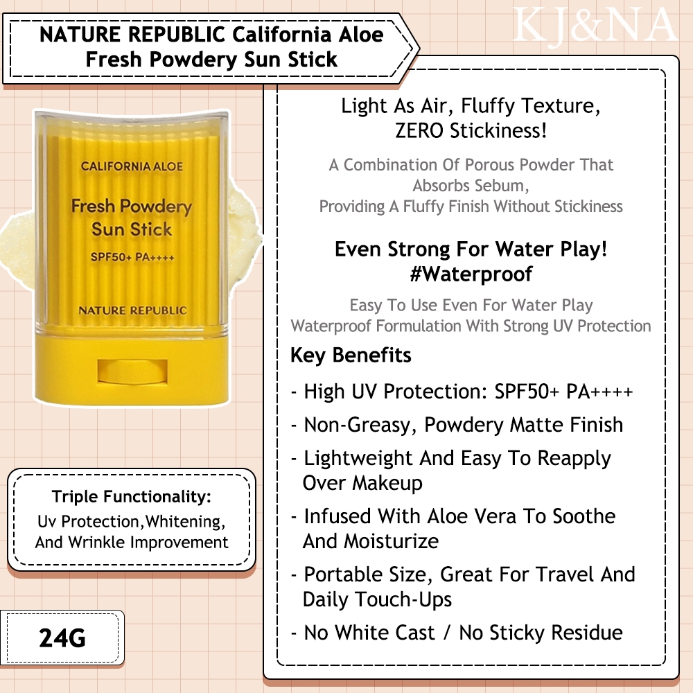 [Nature Republic] California Aloe Fresh Powdery Sun Stick 24g SPF50+ PA++++(1+1) - รูปที่ 3