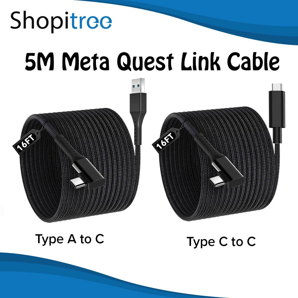 Meta Quest 2 & 3 Type A to C & Type C to C Link Cable (5M, การออกแบบ L)