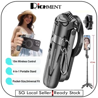 【✅SG SELLER🔥】Portable Magnetic Selfie Stick Tripod Phone Stand with Wireless Bluetooth & Extendable Stand RGB LED Light