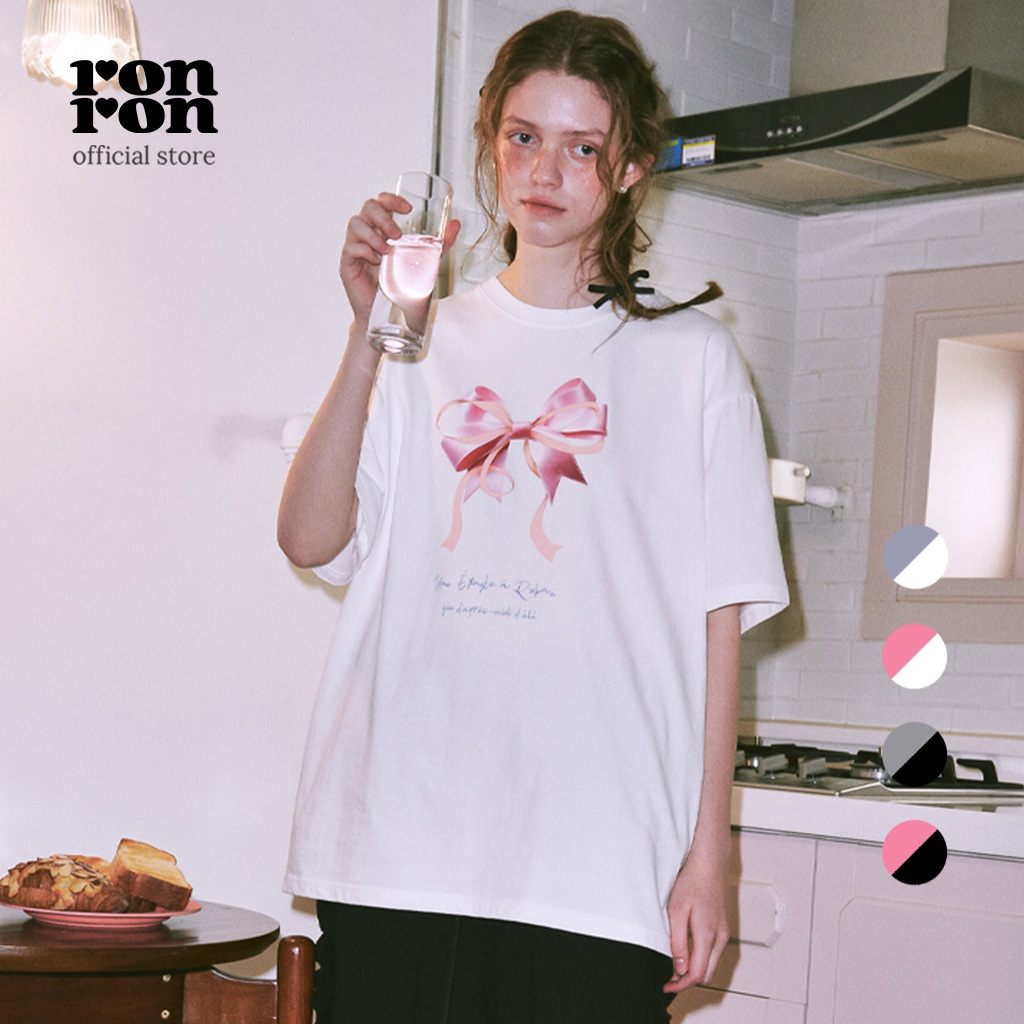 [RONRON] Double Ribbon Over Fit T Shirt / 2colors