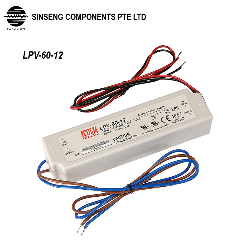 Mean Well LPV แหล่งจ่ายไฟ 60W 12V 5A แรงดันไฟฟ้าคงที่ LED Driver สําหรับแสง/โคมไฟ [รุ่นสั่ง MeanWell