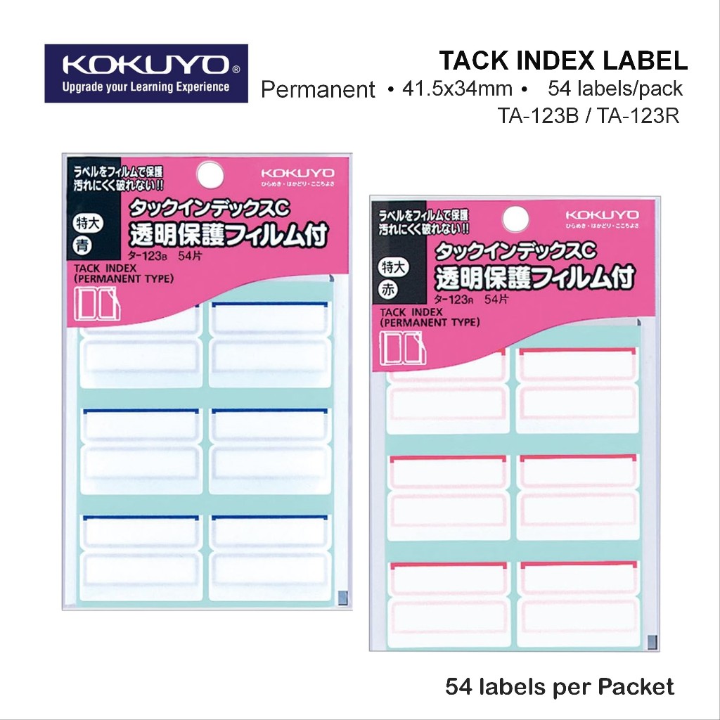 Kokuyo Tack Index Sticker Divider Label พร้อมฟิล์มป้องกันโปร่งใส / ลามิเนต 41.5x34mm TA-123B (สีน้ํา