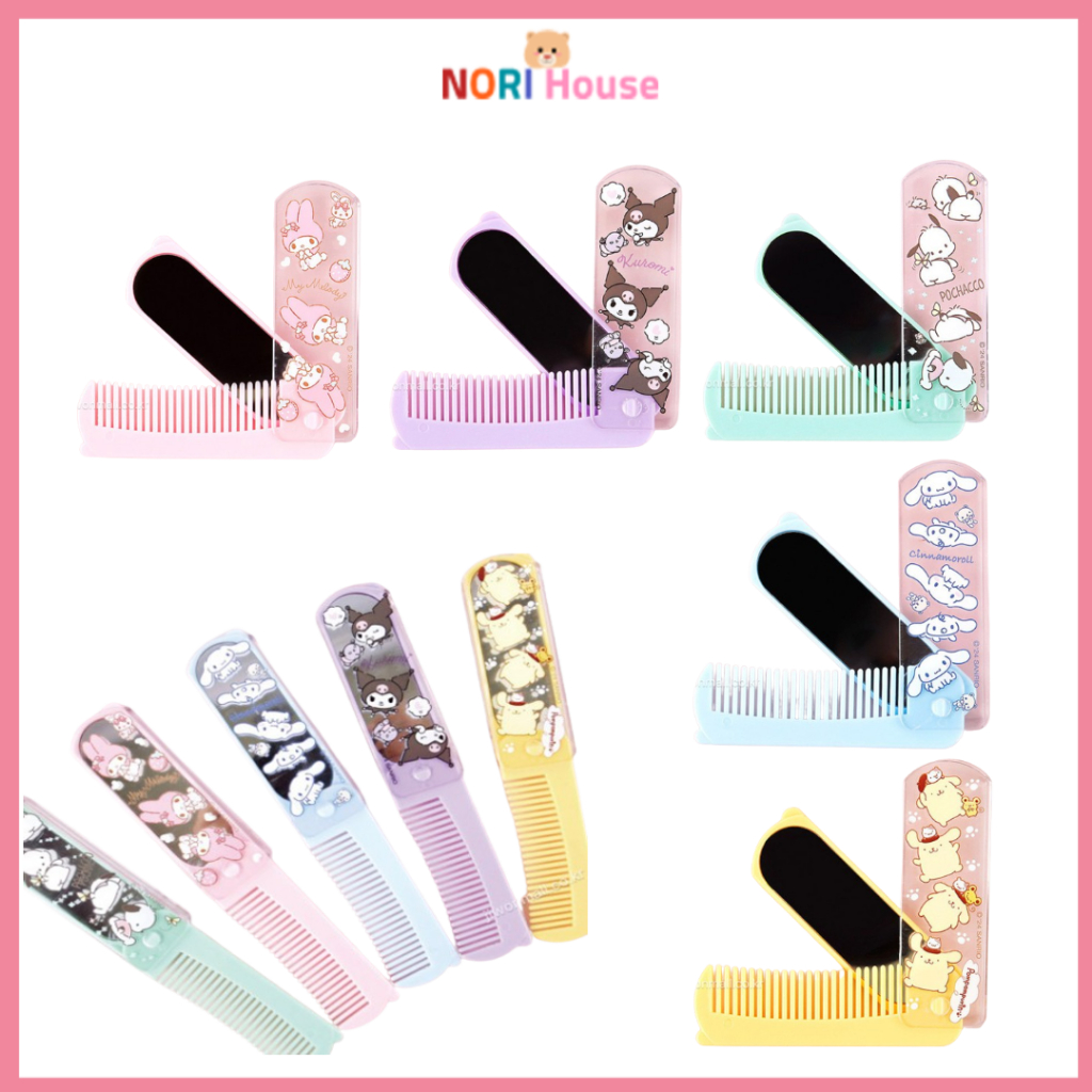 ชุดหวีและกระจกพับได้ Sanrio Kuromi Pochacco My Melody Cinnamoroll Pompompurin Pocket Comb