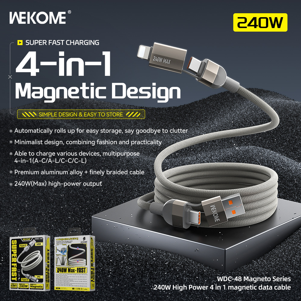 [SG] 4in1 240W PD Cable Type C/USB A ถึง L/C Fast Charging Magnetic Self Winding Cable เข้ากันได้กับ iPhone/Android