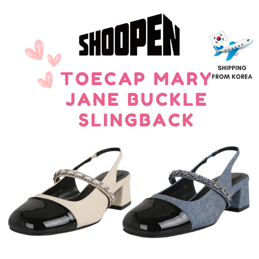 [SHOOPEN] หมวกนิ้วเท้า Mary Jane หัวเข็มขัด slingback 5.0 HPWWVES402