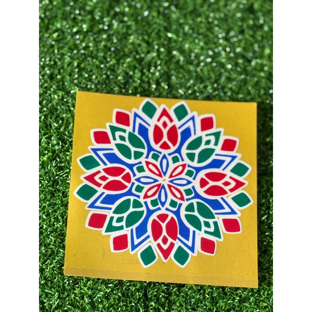 Rangoli Sticker, kolam Sticker for : Wall, Tiles, Floor, สติ๊กเกอร์เหล็ก (ขนาด 4*4) ชุด 5 ชิ้น