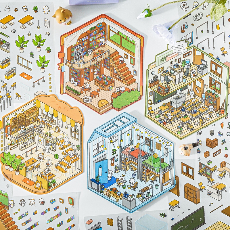 [KW] สติ๊กเกอร์ภูมิทัศน์ Cozy School Studio Scene สติ๊กเกอร์, สมุดภาพ, วารสาร, น่ารัก Fidget Toy ผู้
