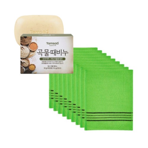 TAMSAA สบู่สครับธัญพืช + ผ้าขัดตัวเกาหลี COMET (เซ็ต 9 ชิ้น)